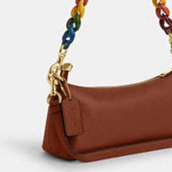 Coach Charlotte Shoulder/Crossbody Bag Brown w Multi Color  Strap NWT - Picture 6 of 12